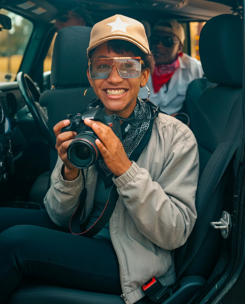 A tourist on safari capturing the adventure